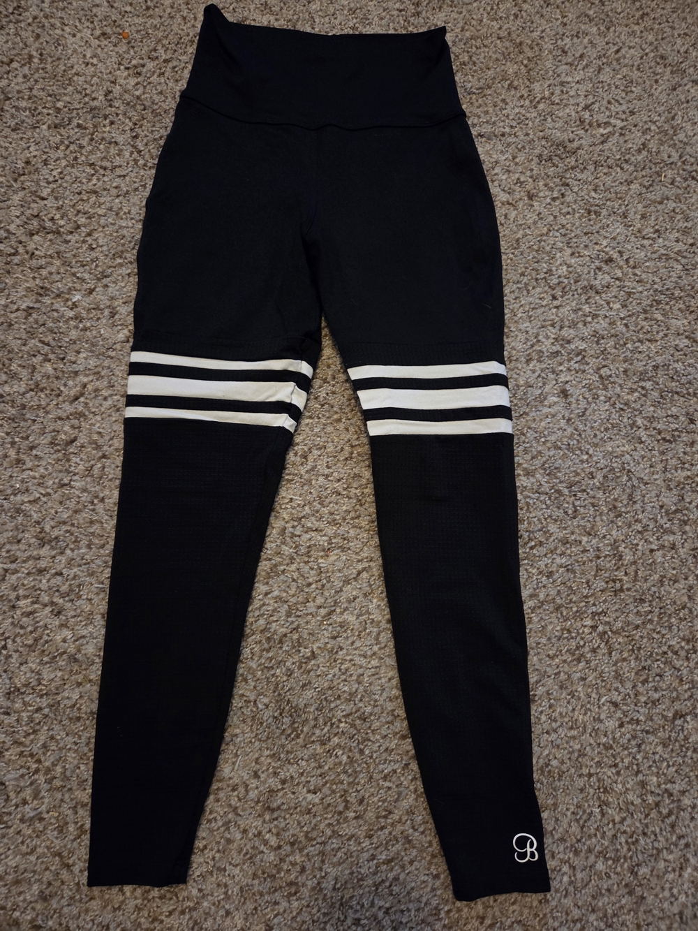 Bombshell Sportswear Black Leggings with White Stripes